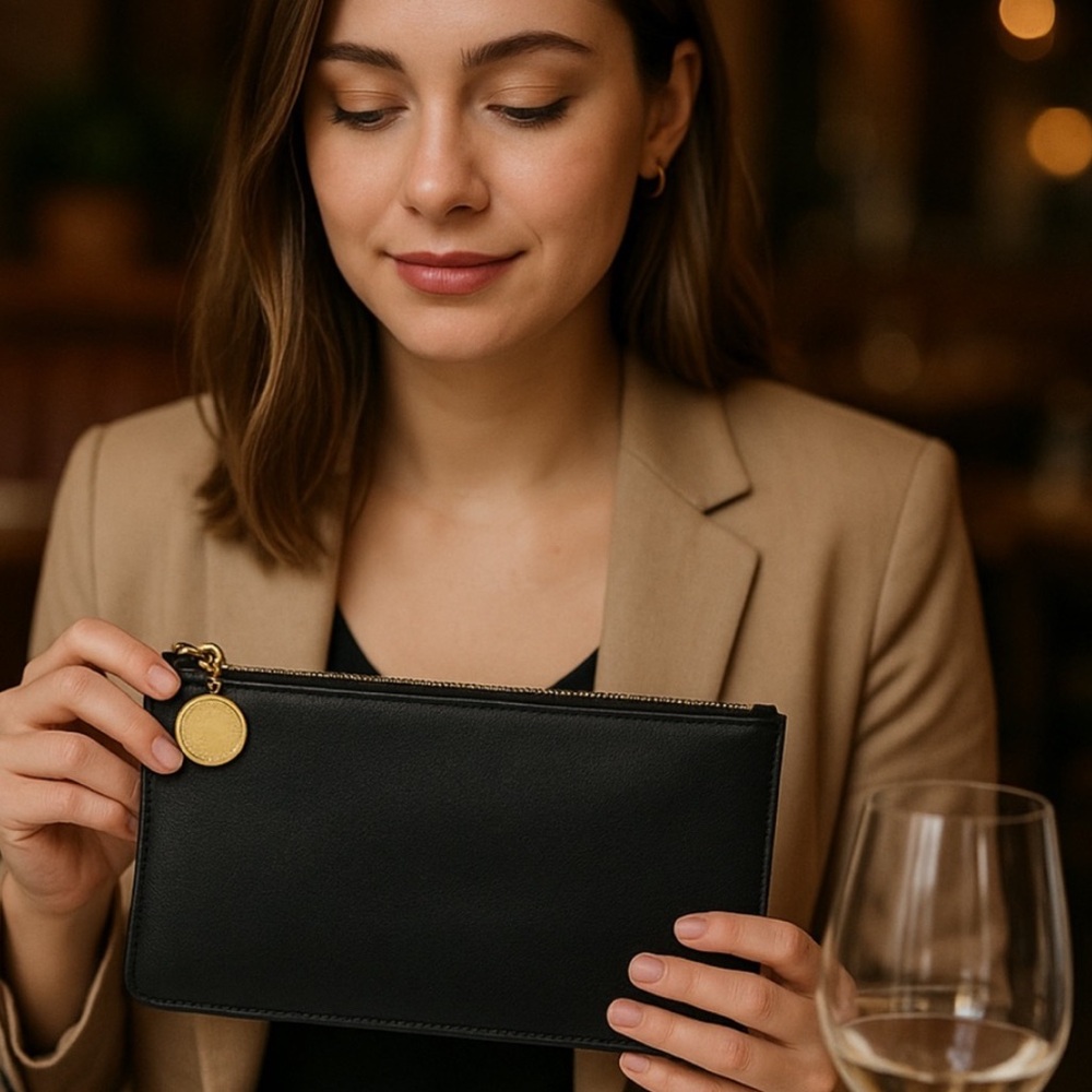 STELLA McCARTNEY Black Vegan Leather Pouch with Gold Zipper NWOT